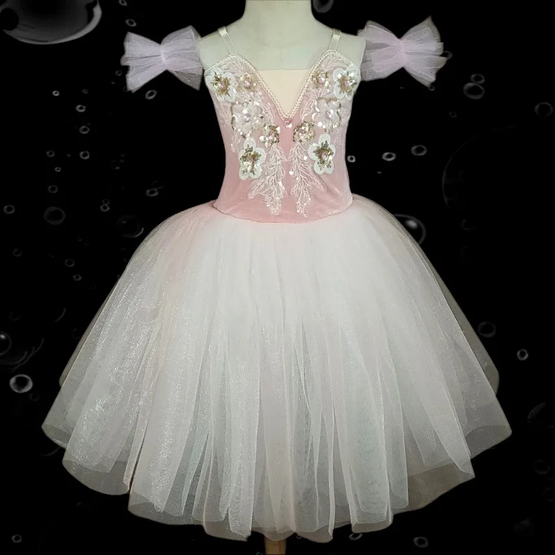 Robe de Ballet d'été pour enfants, vêtements pour filles, danse de princesse, Tutu blanc et rose, robes moelleuses, Costume de scène pour enfants