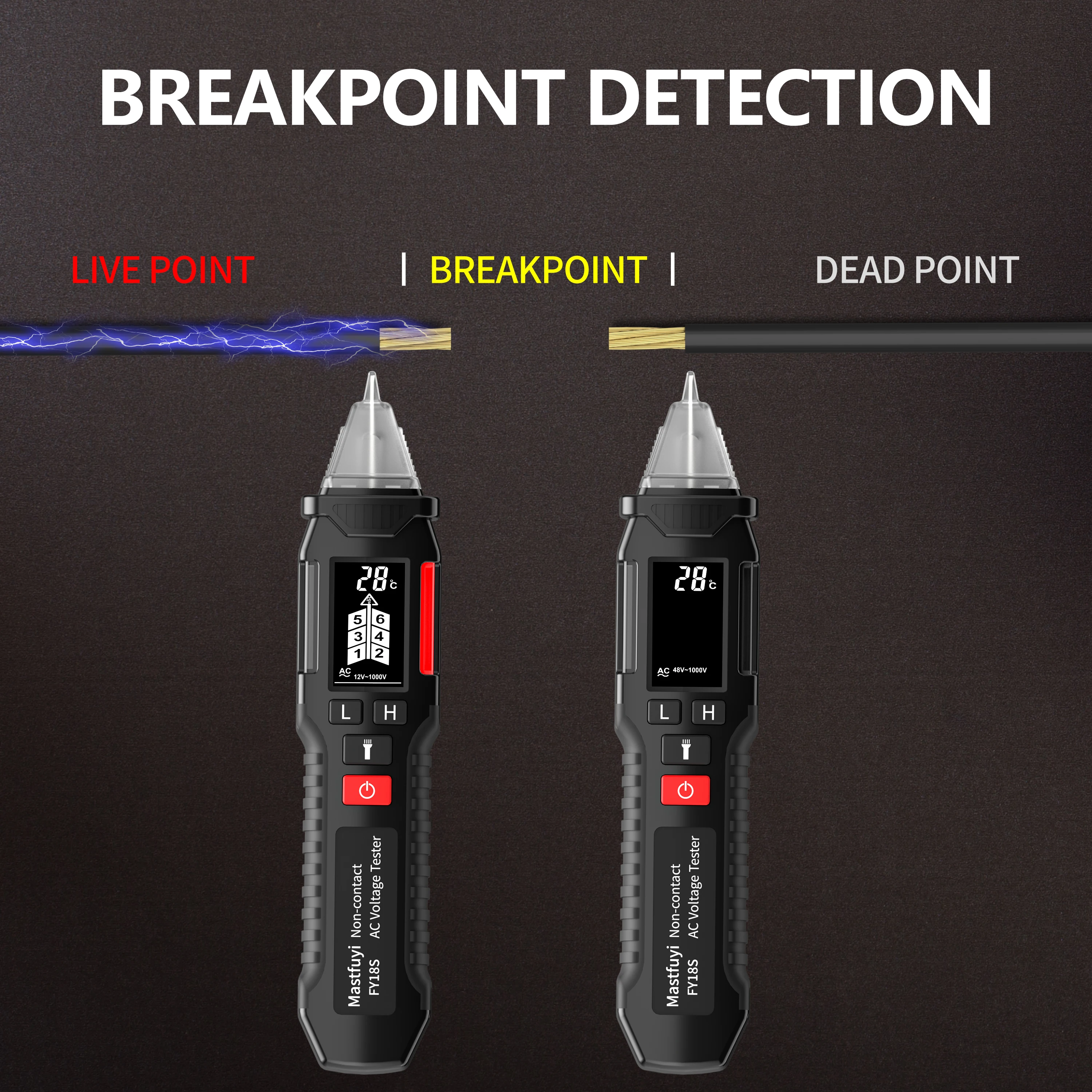 MASTFUYI Non-Contact Voltage Tester 12-1000V AC Voltage Checker Pen Smart Circuit Inspection Tool Ambient Temperature Detector