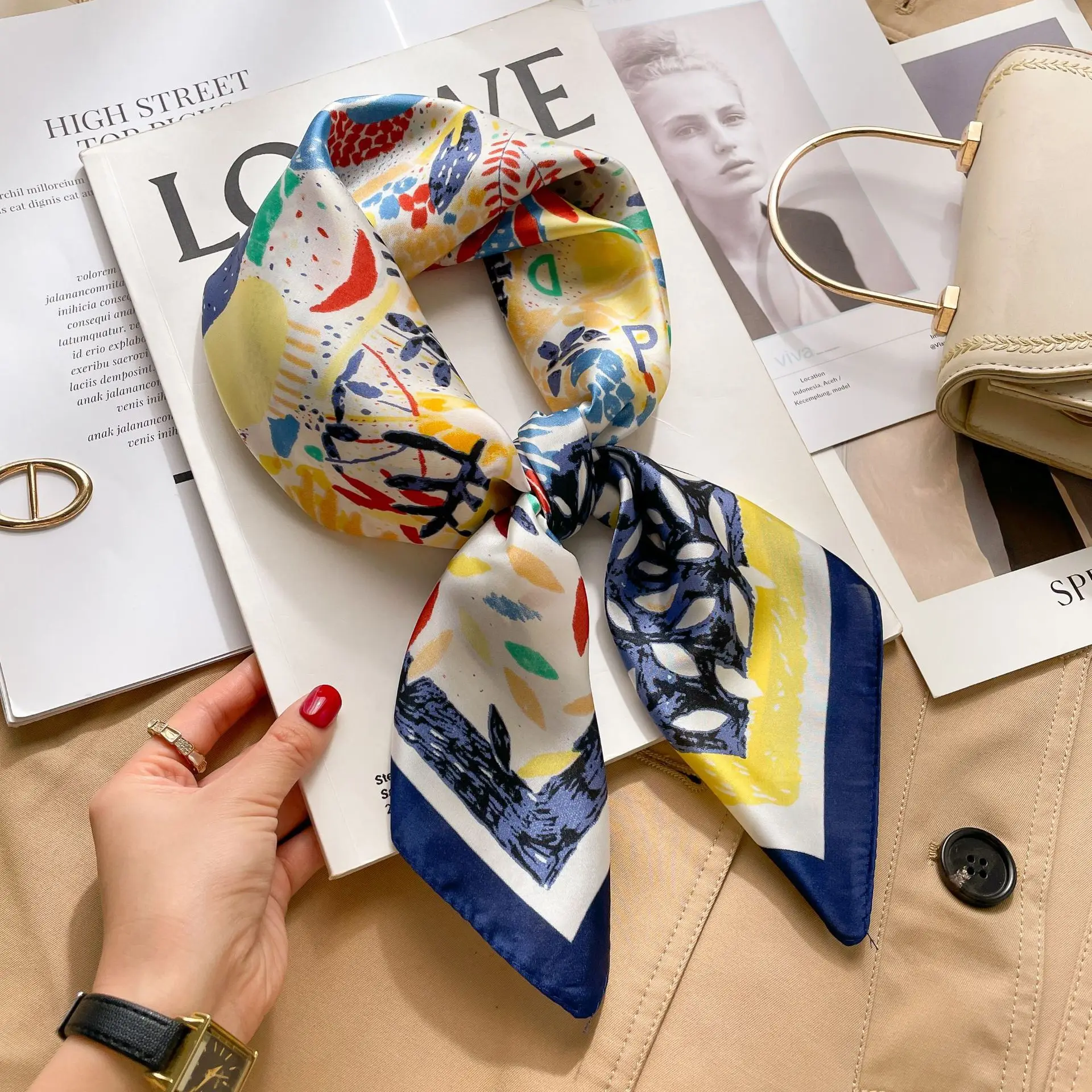 High Quality Black White Silk Scarf Neckerchief Women's Silk Square Scarf Purse Luxury Scarf for Women Designer Silk Headscarf image 6