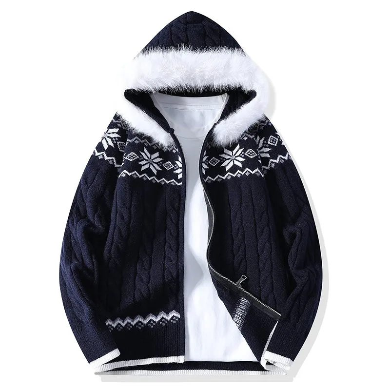 الخريف الشتاء سترة مشغولة من الصوف للرجال فضفاض الصوف Sweatercoat مقنعين عادية سميكة الدافئة سستة الحياكة سترة أبلى رجل