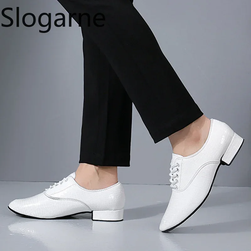 Men Modern Dance Shoes Man Outdoor Dance Leather Latin Jazz Shoes Indoor Suede Sole 2.5CM Heels Ballroom Waltz Shoes Stage Wear