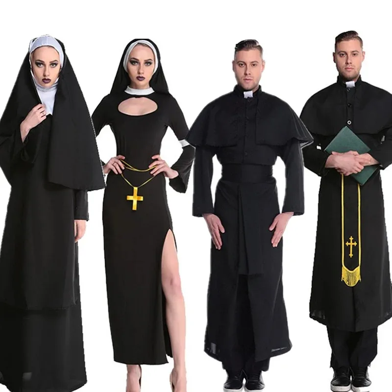 

2025 New Nun Sister Habit Father Priest Bishop Costume Christian Pastor Cosplay Halloween Carnival Religious Fancy ★★★hh