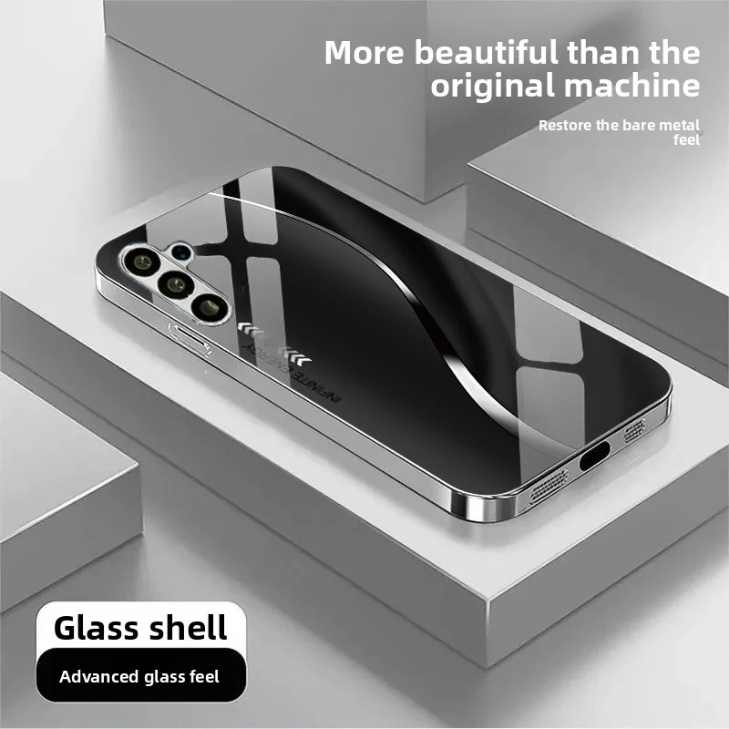 

Aesthetic Bare Metal Feel Phone Case s26 ultra case Glass mobile phones for Samsung Galaxy S26 S25 S24 S23 S22 FE,Ultra,Plus