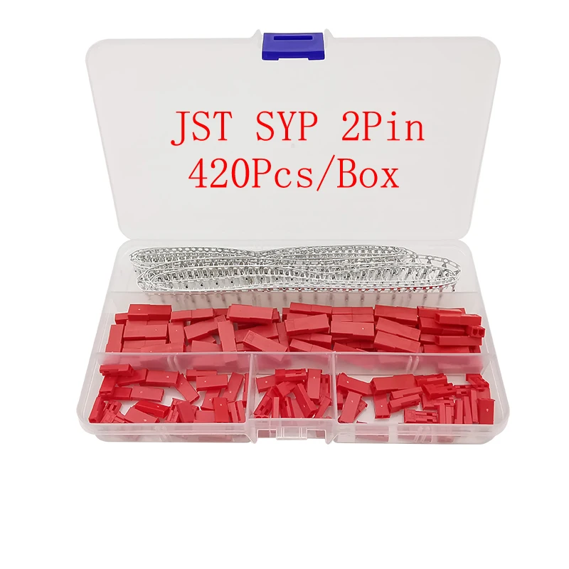 420Pcs/Box JST SYP 2 Pin 2.54mm Pitch Male Female Housing Red Plug Shell Connector Crimp Terminals Kit for RC Toys Battery LED