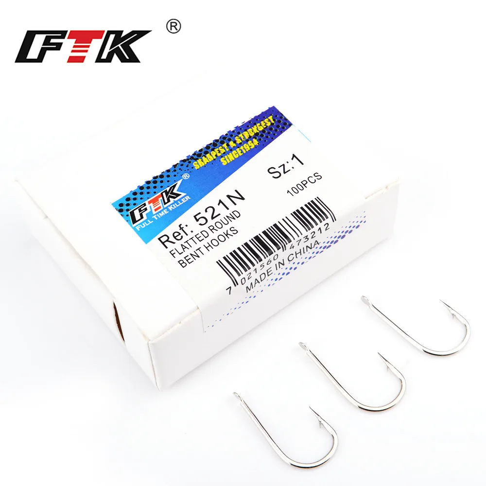 

FTK New 1#-10# 100Pcs/Lot Bent Fish Hooks High Carbon Steel Barbed Fishhook Flatted Thicken Sea Hooks for Fishing Tackle