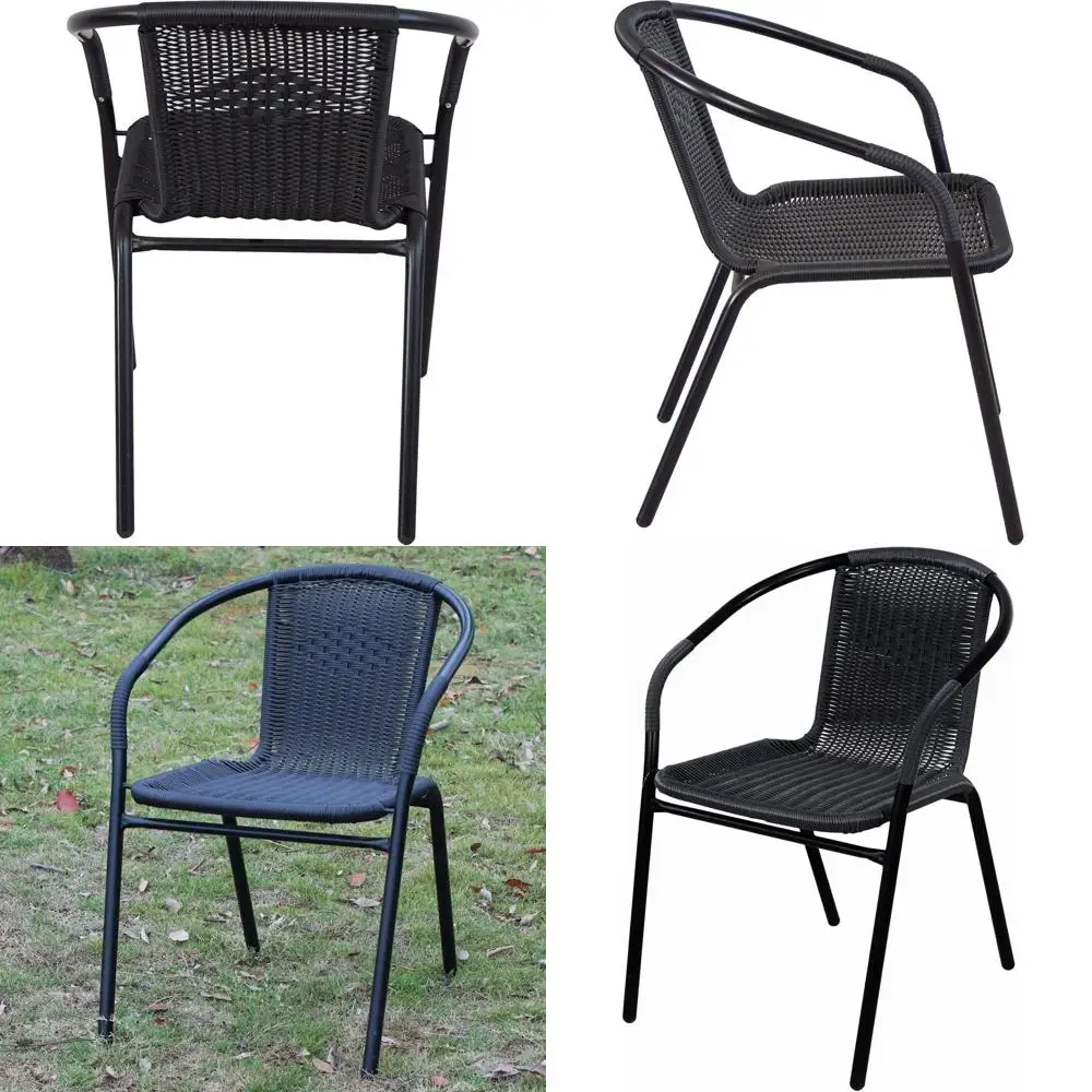 

Набор из 2 складных черных плетеных стульев для патио с подлокотниками