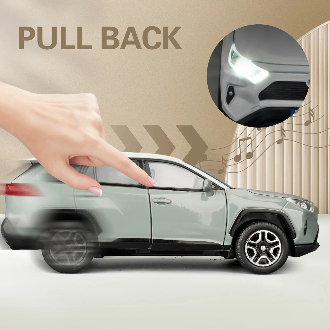 Modèle réduit de voiture 1/32 RAV4 en alliage moulé sous pression, véhicule à collectionner avec lumière et son, porte pouvant être ouverte pour garçons et enfants en bas âge