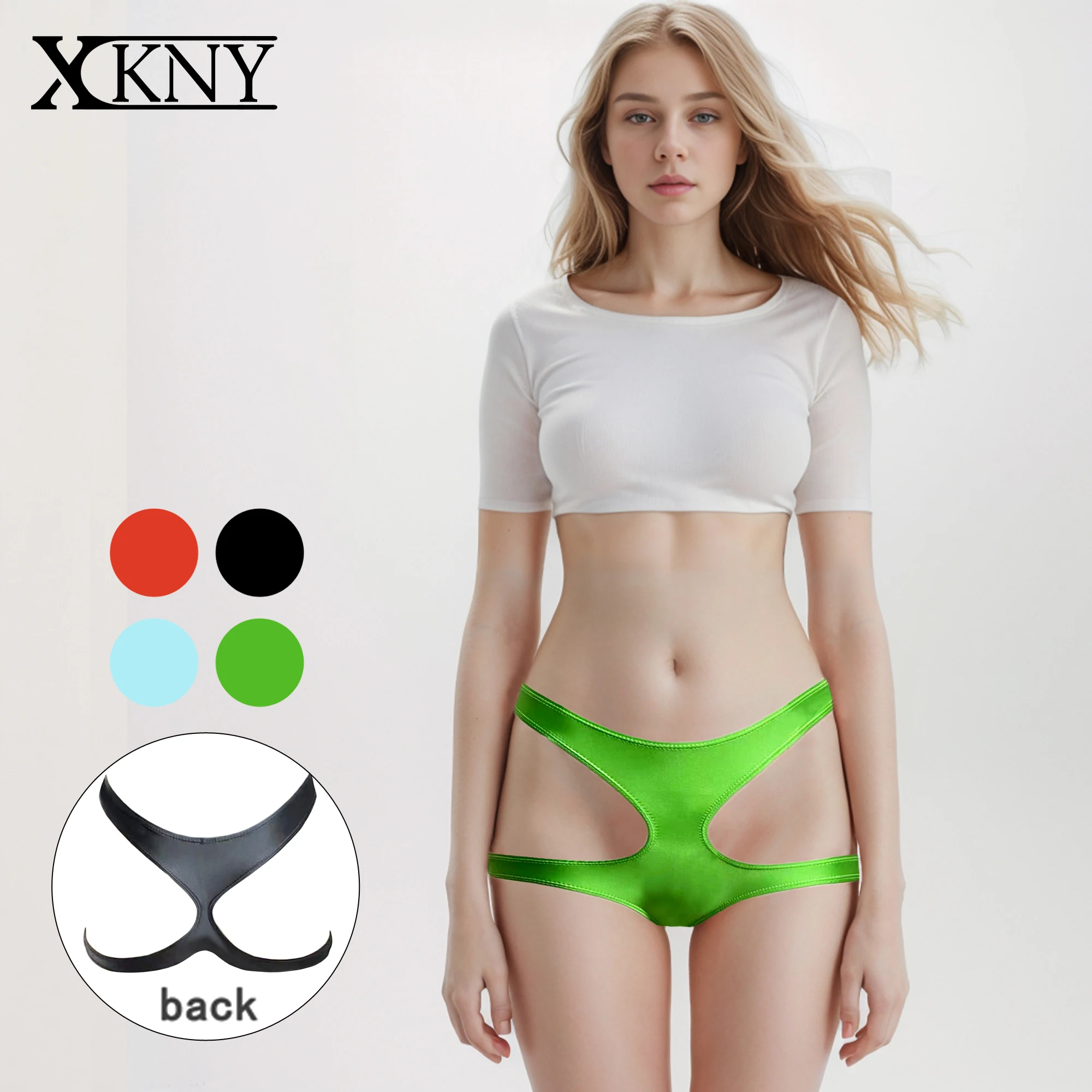 

XCKNY Silky smooth oil glossy bandage t-pants sexy solid bikini high score sexy bikini bottomed underwear shiny pants