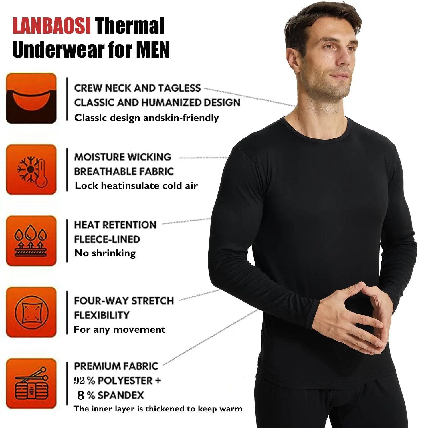 2 Pack Thermal Shirts for Men Crewneck Long Sleeve Thermal Undershirt Men Base Layer Cold Weather Thermals