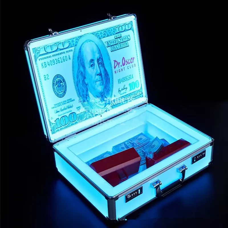 Creative US Dollar Luminous Suitcase White LED Money Bills Box For Nightclub Bar Carnival Birthday Party Happy Scene