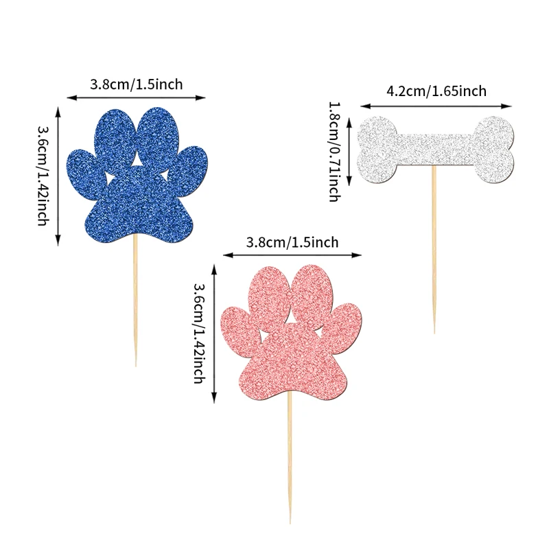YOMDID 24 Stück Cupcake-Topper für Hunde, glitzernde Welpen, Pfote und Knochen, Cupcake-Topper, Cupcake-Picks für Hunde, Geburtstagskuchen-Dekoration – Detail 4