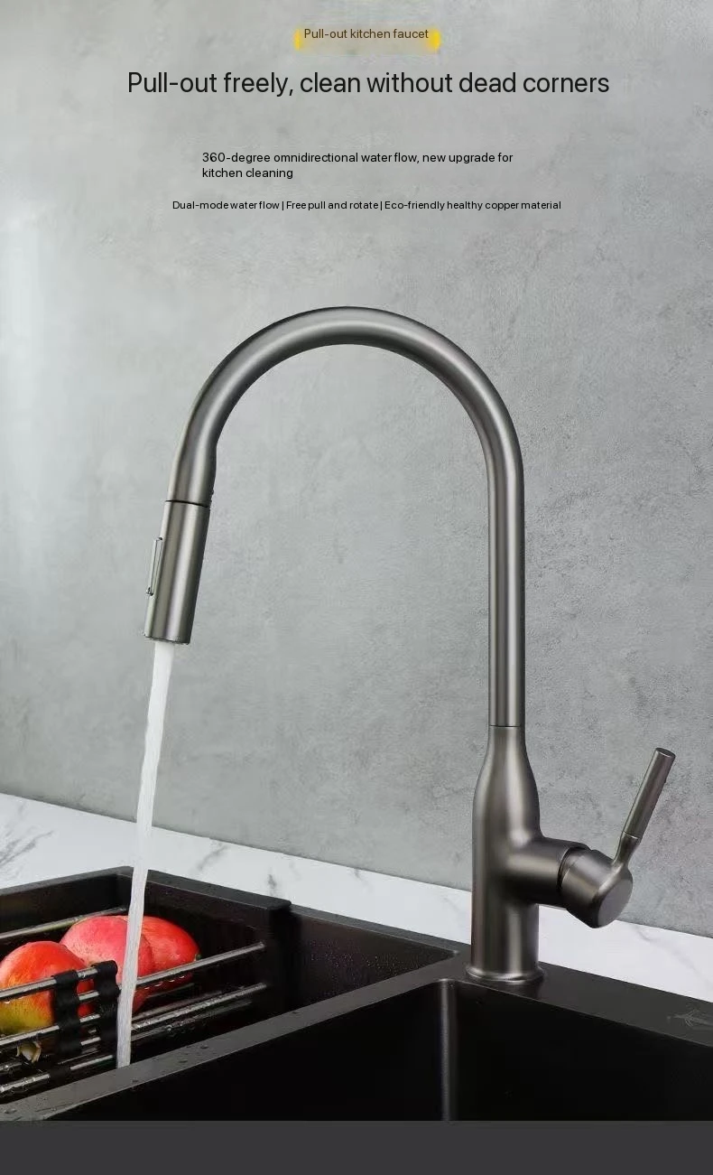 

Household Hotel Project Kitchen Pull-Out Stainless Steel Hot and Cold Water Faucet, Splash-Proof, Multi-Directional Rotating Sink Faucet, New Modern Technology Faucet
