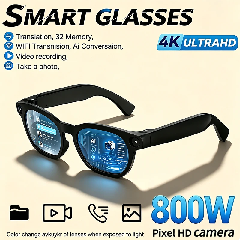 

Smart Glasses 800W Pixel Camera Smart Glasses Video Recording AI Photo Recognition Bluetooth Call Voice Translation Sunglasses
