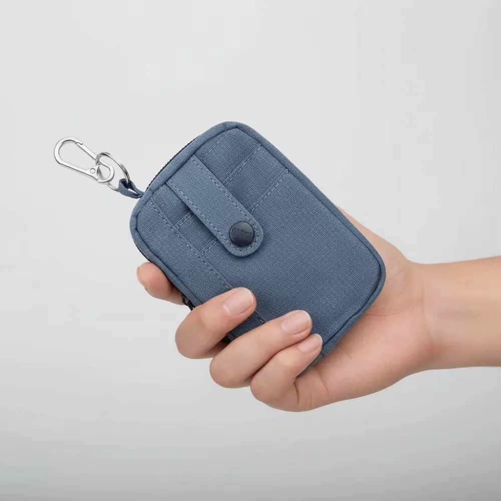 حقيبة محمولة من القماش لسماعات الأذن مربعة الشكل بلون سادة حقيبة تخزين صغيرة خفيفة الوزن مع خطاف تعليق ومحفظة عملات معدنية للسفر #2