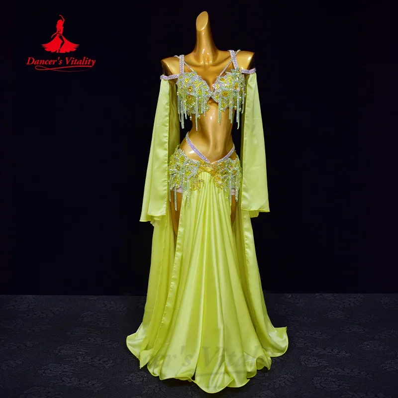 Belly Dance Suit Customized Exquisite Pearl Bra+Sexy Split Split Long Skirt 2pcs Oriental Dance Professional Performance Costume