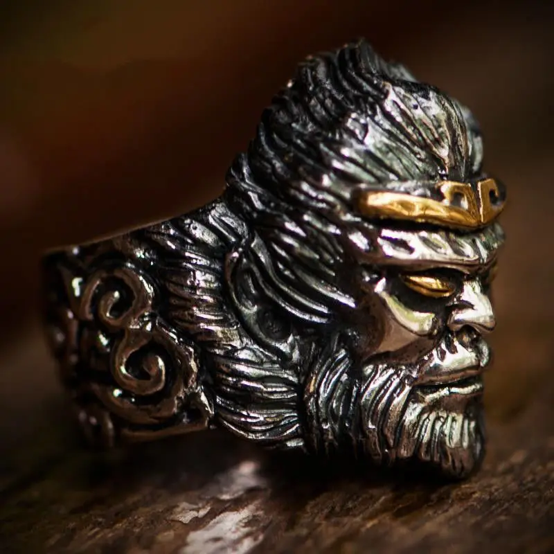 Silver-plated Handmade Tight Spell Ring Men's Domineering Index Finger Ring Open Vintage Trendy Ethnic Style Creative Jewelry