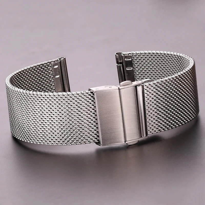 Stainless Steel Mesh Milanese Loop Bracelet Watchband Silver Black For Galaxy Watch 4 3 Strap Deployment Clasp 16 18mm 20mm 22mm