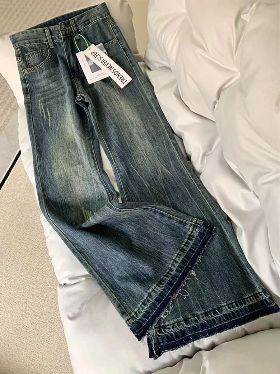 

Джинсы женские с высокой талией, широкие, свободного кроя, стройнящие, в американском стиле, расклешенные, весна-осень, больших размеров, джинсовые брюки