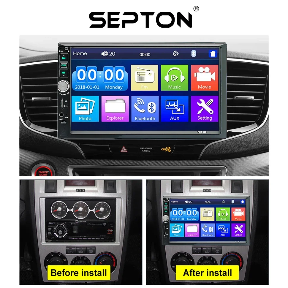 SEPTON Car Radio Stereo Automotive for Universal Car MP5/FM/BT/USB Multimedia Video Player 7inch 2Din CE Support Mirror Lin-k