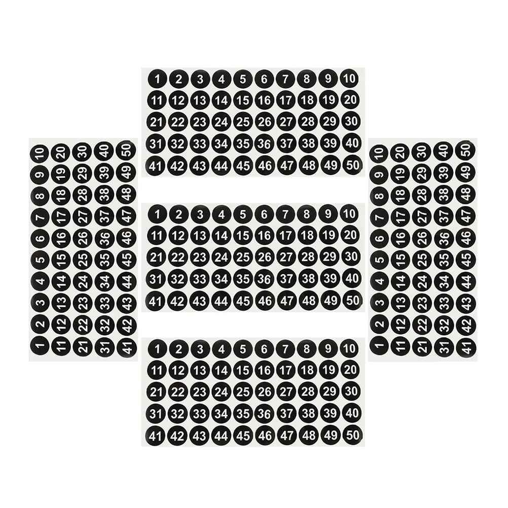 5 Sheets Stickers Digital Label Number Labels Cardboard for Office Black 1 to 50 Identification Self-adhesive