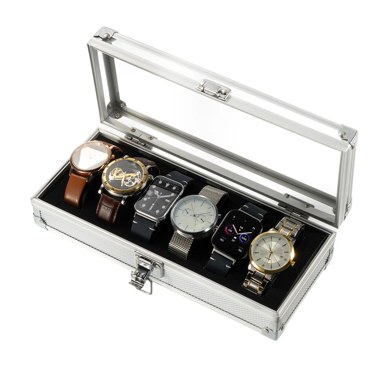 Useful Aluminium Watches Box 12/6 Grid Slots Jewelry Watches Display Storage Box Square Case Suede Inside Rectangle Watch Holder