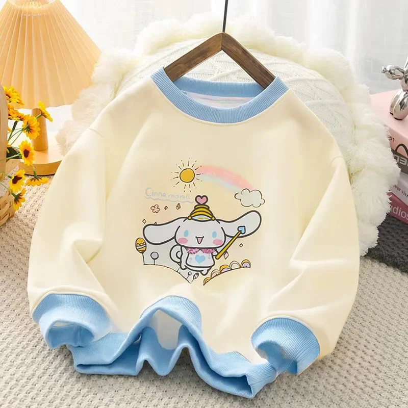 2024 Kawaii Kuromi  Anime Sanrio Children Hooded Clothing Cute Cartoon My Melody Cinnamoroll Baby Base Shirt Gifts for Kids