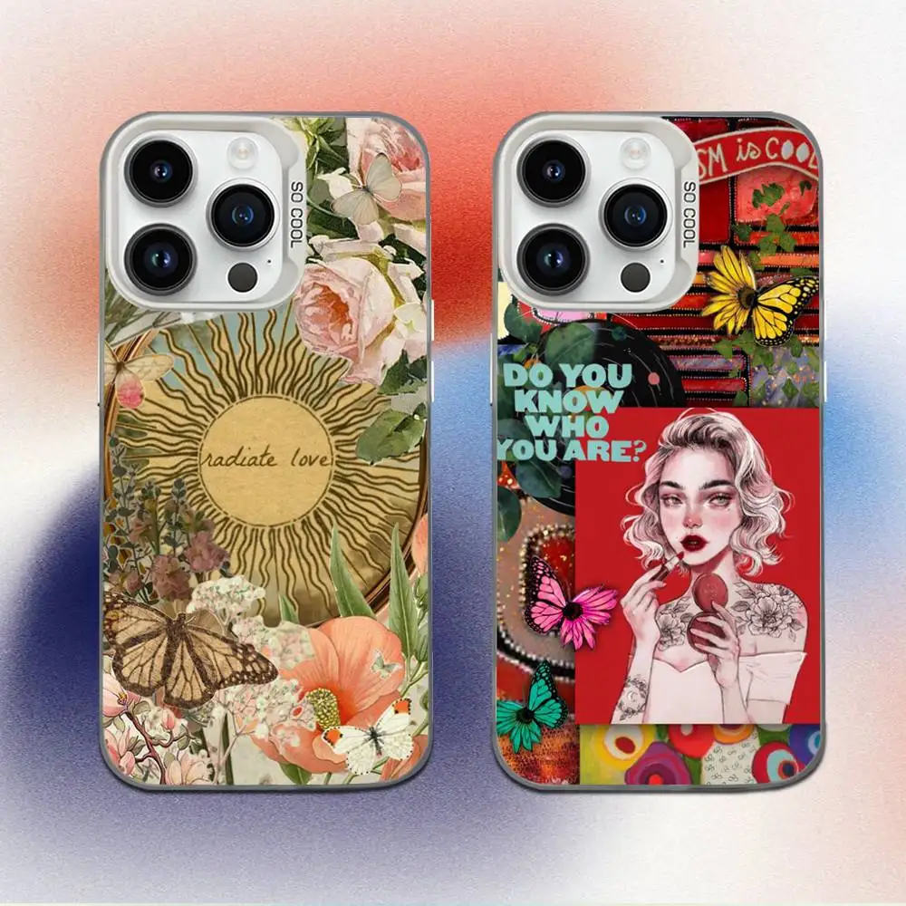 

Fashion Retro Butterfly Phone Case For iPhone 16,15,14,13,12,11,Mini,Pro,E,MAX White Candy Matte Shockproof Cover