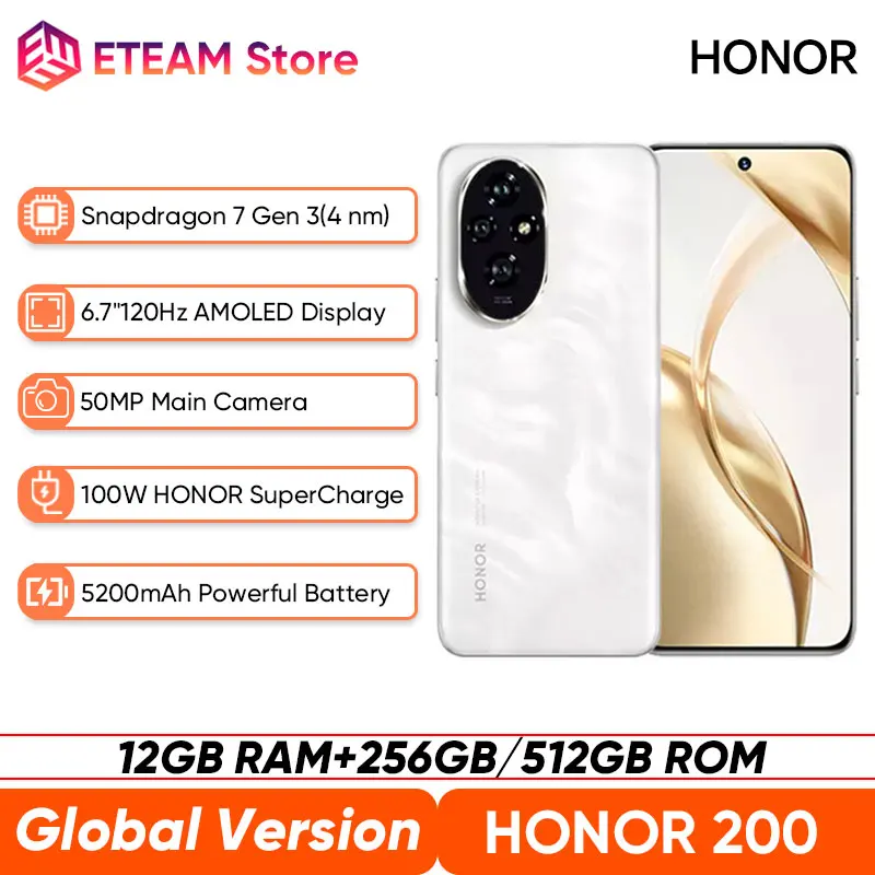2024 Original HONOR 200 Global Version Snapdragon 7 Gen 3 5G Smartphone 6.7'' AMOLED Display Support HONOR 100W SuperCharge NFC