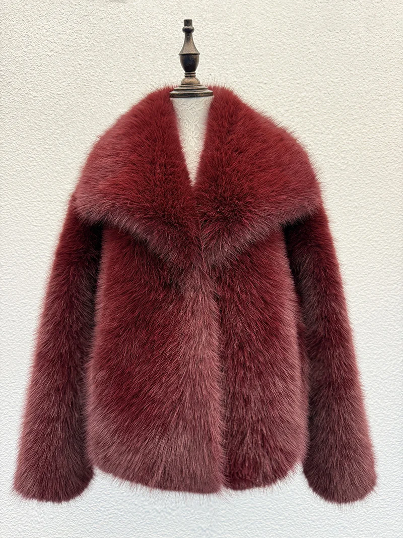 Item Number 0113 Casual Brown Thick Fur Jackets Women Long Sleeve V Neck Autumn Winter Faux Fur Coats Fashion Streetwear Outwear