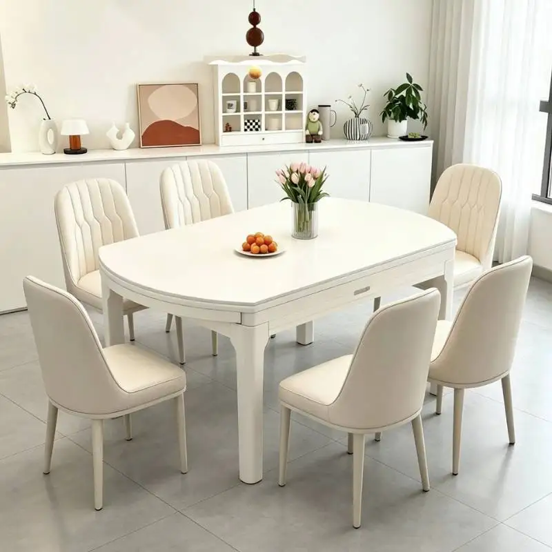 Extendable 6 Chairs Dining Table White Hospital Oval Coffee Dining Table Small Salon Nordic Mesas Comedor Extensibles Furniture