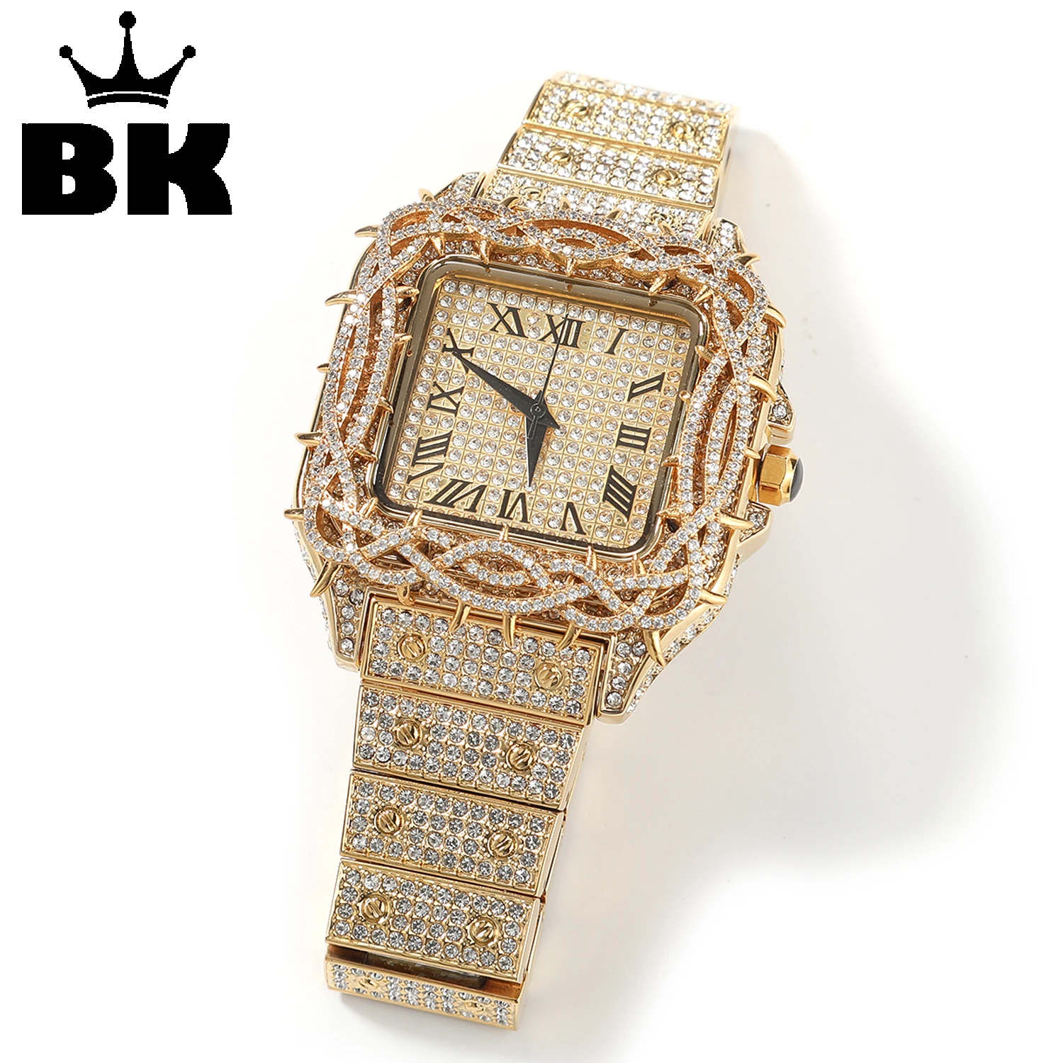 THE BLING KING Iced Out Thorn Wrapped Watch Japan 7T35 Movement 30M Waterproof Hip Hop Watch Father's Day Gift for Men
