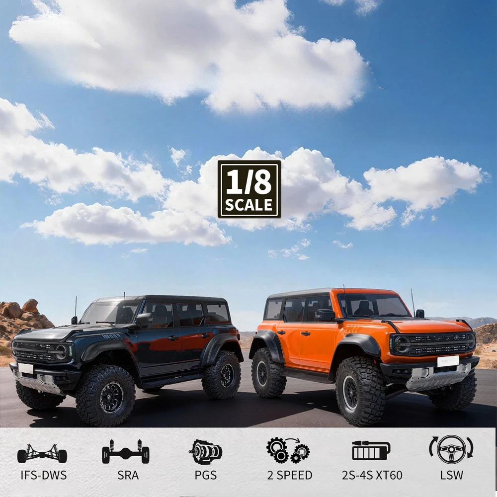 1/8 Scale RC Electric Off-road Crawler Locking Differentials Two-Speed Transmission Hobby Model Car Gift for Adult Enthusiasts