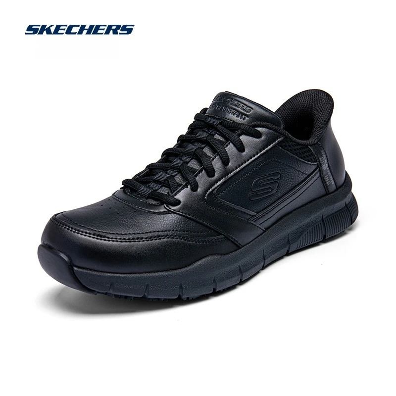 Zapatos Skechers de cuero para primavera y otoño, calzado para hombre, calzado informal suave para negocios, zapatos planos para correr al aire libre, zapatos negros para correr, zapatos de vestir para oficina para hombre