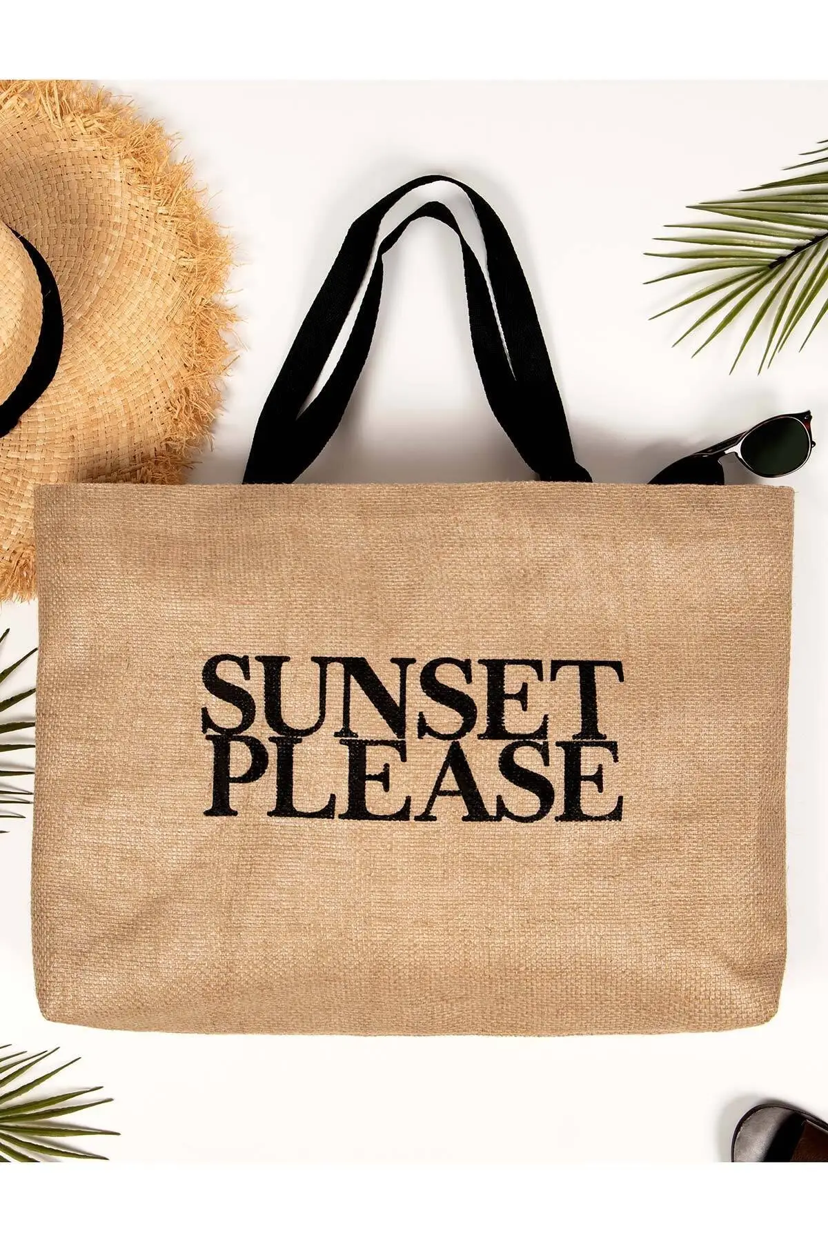 Please Sunset Printed Jute Beach Bag