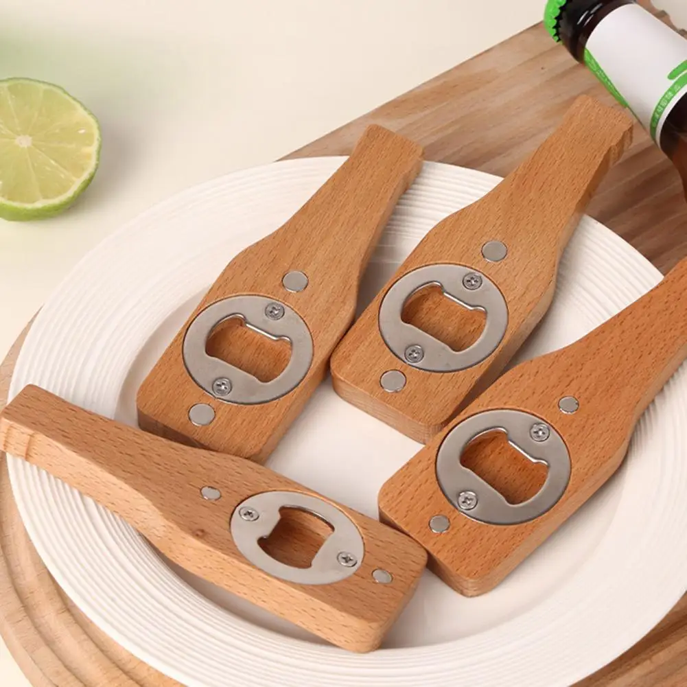 Bamboo Bottle Opener Wooden Bottle Opener Magnet Beer Bottle Opening Tool Fridge Decoration for Home Office Kitchen Locker Use