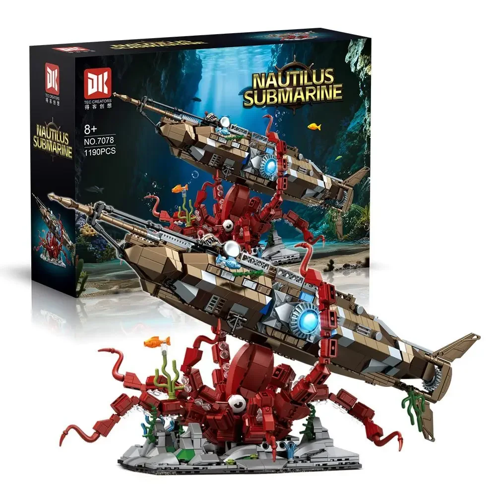 1190 stücke Nautilus Schiff Octopus Montage Spielzeug U-boot Modell Unterwasser Feld Display kinder Geschenk Pädagogisches Spaß Bausteine