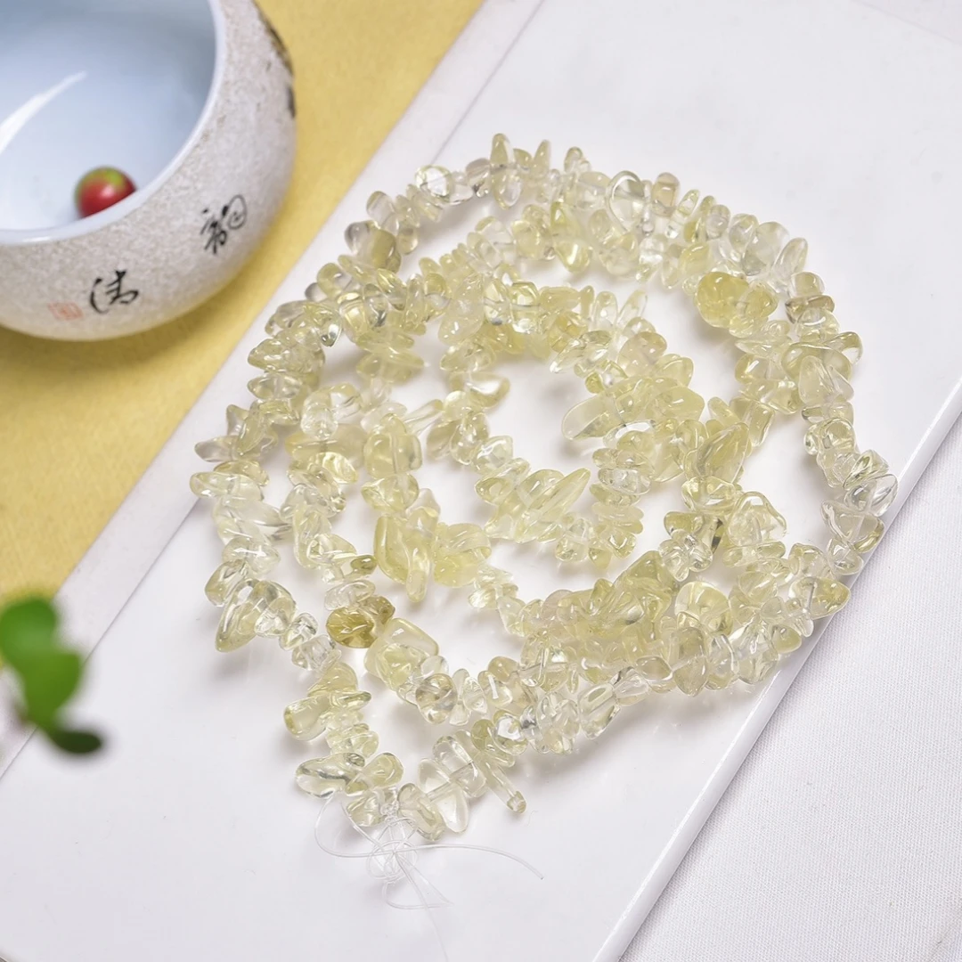 1 String Assorted Yellow Stone Uncut Beads, Citrine chips extra long single string necklace for layering, Opening a hole chips