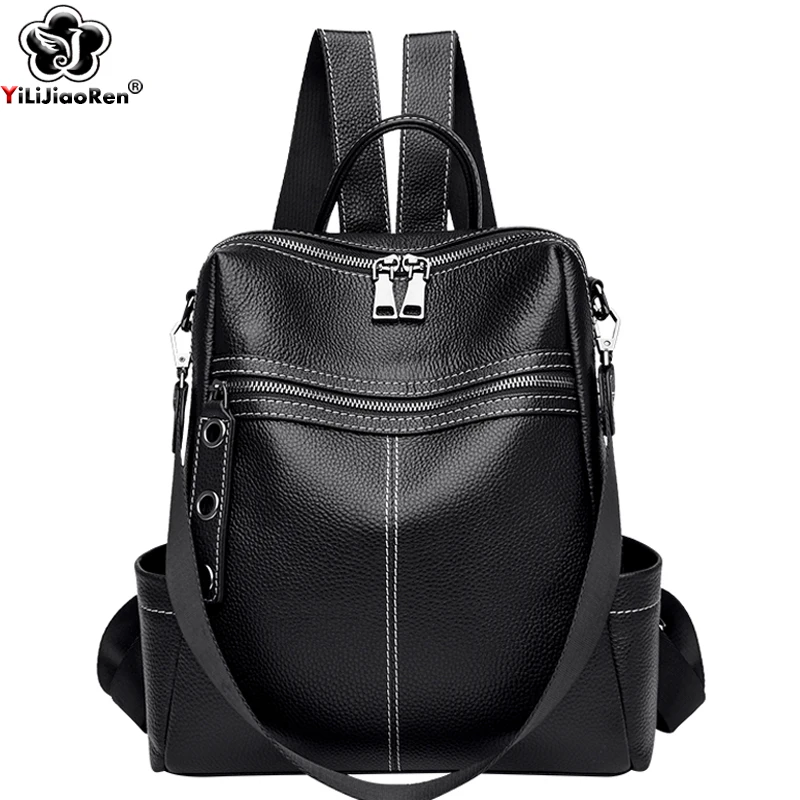 

Fashion COW Leather Backpack Women Genuine Leather Rucksack Ladies Bagpack Large School Bag Simple Shoulder Bags Female Mochila