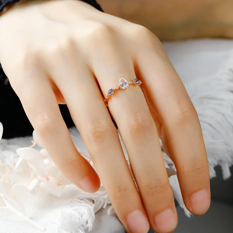 LAMOON Natural Moonstone Ring For Women Tanzanite Gemstone Ring 925 Sterling Silver Gold Vermeil Fine Jewelry Wedding Engagement