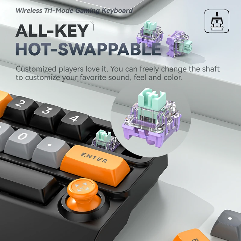 Keyboard Mekanis Nirkabel USB Bluetooth yang Dapat Diprogram dengan Joystick Keyboard Gaming Lampu Latar RGB Dapat Ditukar Panas Penuh Nomor