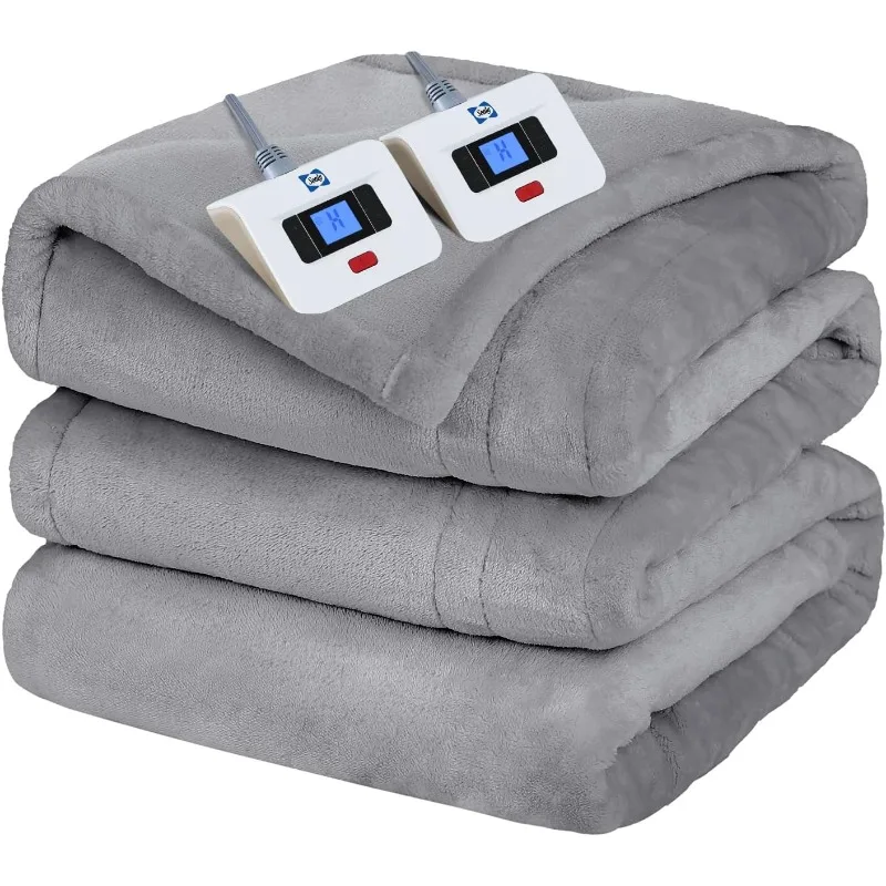 Sealy Electric Blanket King Size, Flannel Heated Blanket, Fast Heating Warm Blanket, Machine Washable, Light Grey, 100 x 90 Inch