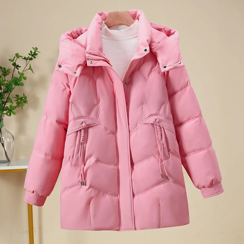 العصرية المرأة أسفل القطن Jaet Thiened منتصف طول فضفاضة تناسب معطف الشتاء الدافئة التخسيس ملابس خارجية طويلة Sve سستة إغلاق #4