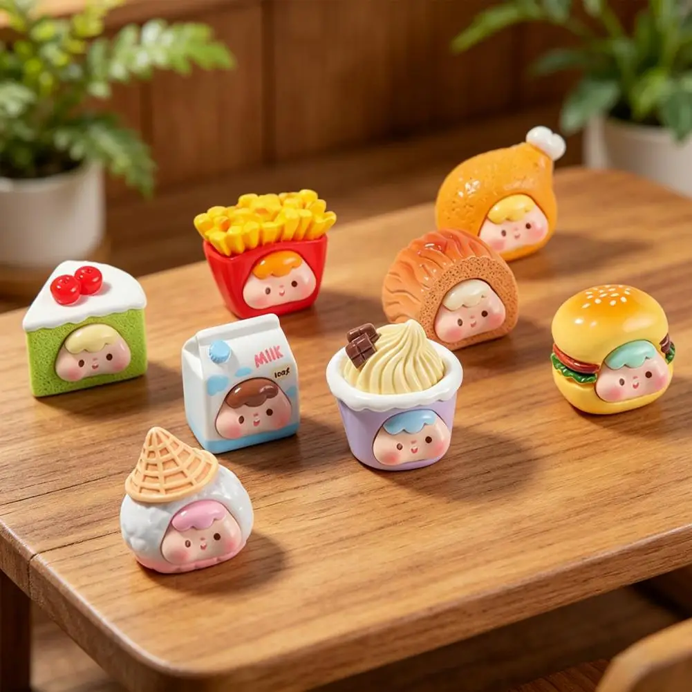 Smooth Surface Resin Art Diy Keychain Accessories 8 Pcs Mini Resin Cartoon Food Figures Set Miniature Dessert Cake for Micro