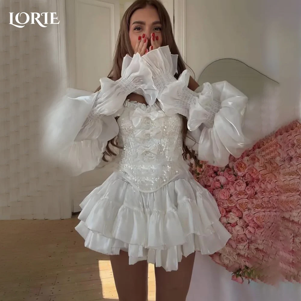 

LORIE Vintage Lace Short Mermaid Wedding Dress Pearls Appliques Strapless Corset Mini Bridal Gown Princess Bride Gown Customized