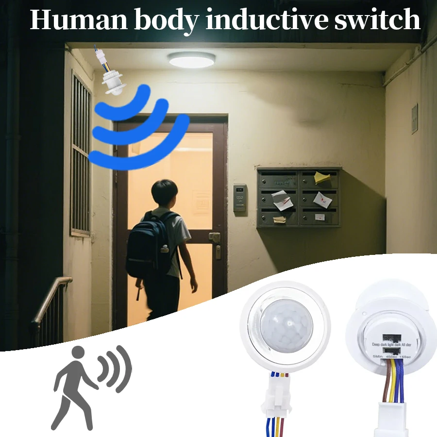 AC85-265V PIR Motion Sensor Switch Adjustable Smart Timer Delay Infrared Movement Detector For LED Light Bulb Downlight Fan Lamp