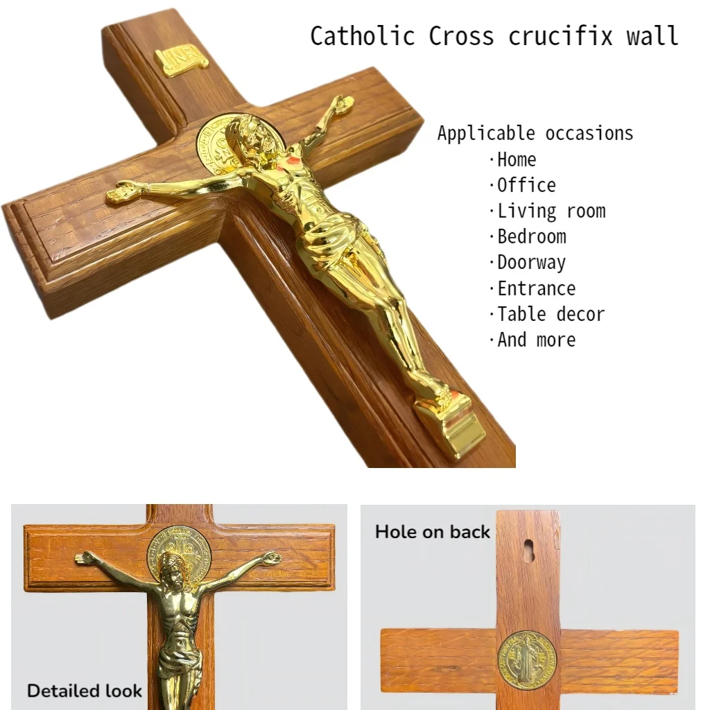 

New Wooden Standing Crucifix Cross with Gold Jesus for Catholic Orthodox Home Altar Church Prayer Devotion Christian Gift Decor