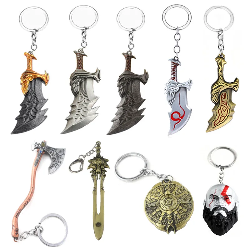 Game Peripherals God Of War 4 Chaos Blade Greatsword Keychain kratos Axe Weapon Model Mask Pendant Cosplay Props Gifts