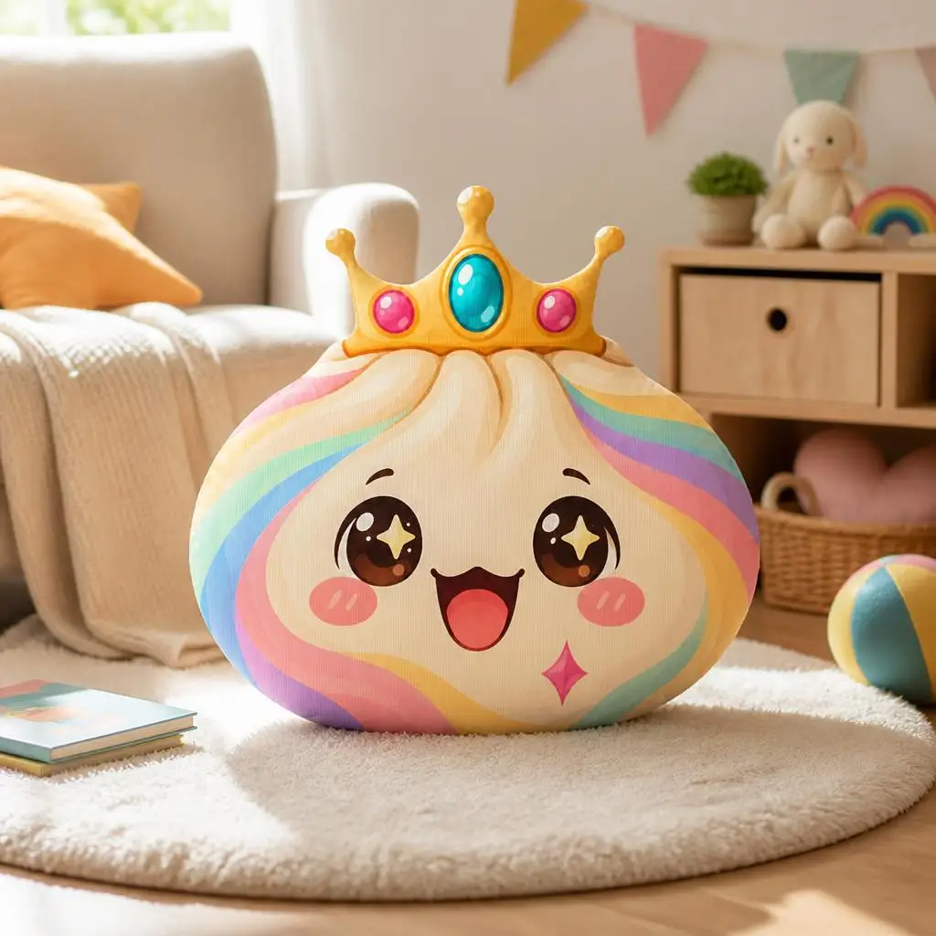 Cute Rainbow Bao Dumpling Crown Plush Pillow Stuffed Throw Cushion Kawaii Food Decor Royal Birthday Gift Home Bedroom