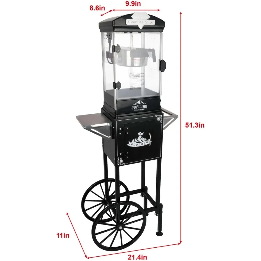 ماكينة صنع الفشار سعة 10 أونصة مع عربة للاستخدام المنزلي والتجاري ماكينة صنع الفشار المتنقلة مع غلاية من الفولاذ المقاوم للصدأ وحامل قابل للقفل #2