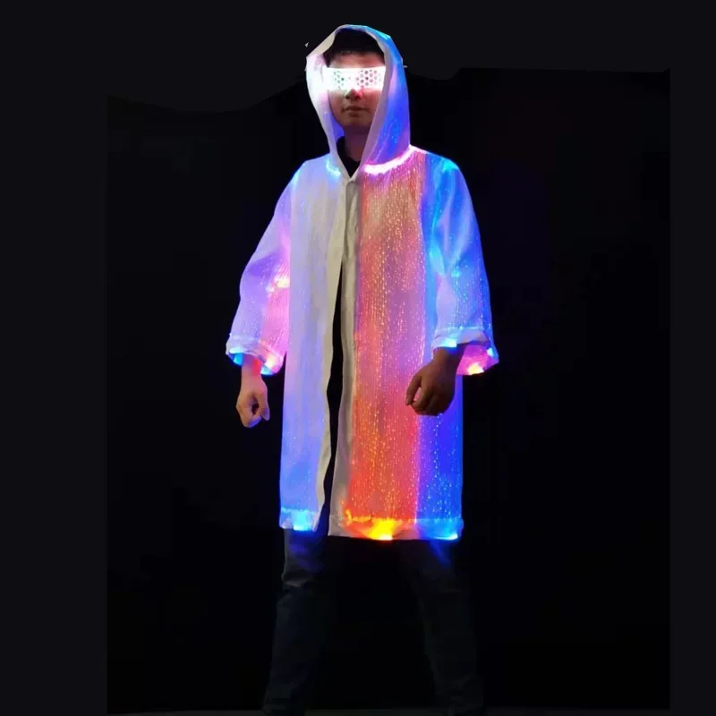 Optical Fiber Light Up Costume Men LED Party Jacket Hoodie Nightclub Stage Performance Rave Outfit Fancy Futuristic Clothing